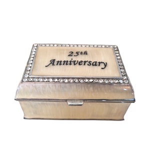 25th Anniversary trinket box, Gift box with hinged lid, treasure chest casket,pearl color