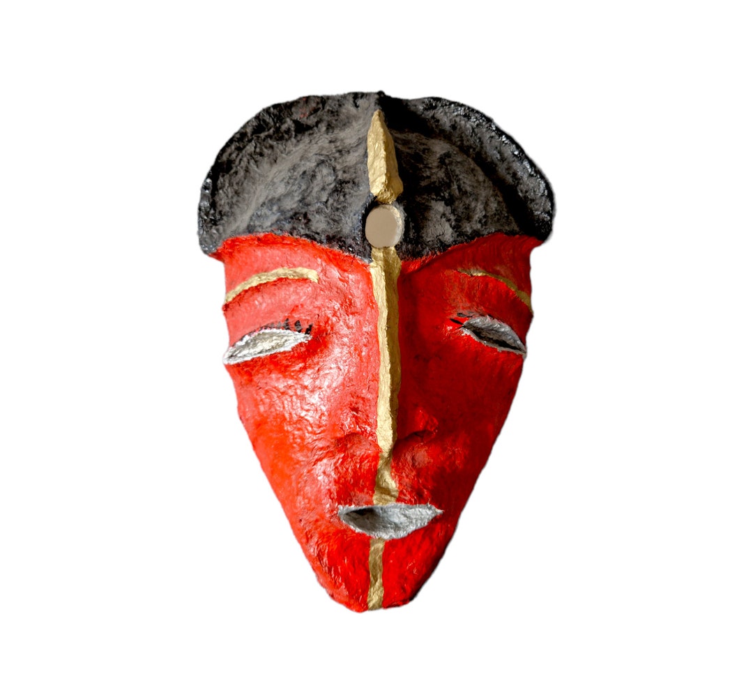 DECORATIVE MASK, Papiermâché Wall Decoration Mask, Artistic Red, Wall
