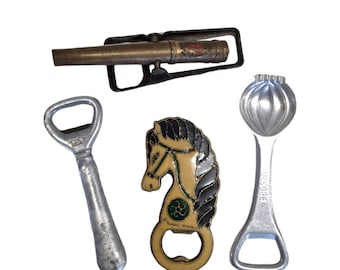 Vintage bottle openers, bottle opener collection, Set of 4 vintage bottle openers, Vintage Barware