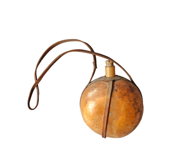 Vintage Gourd Canteen With Leather Strap Gourd Water Bottle Etsy