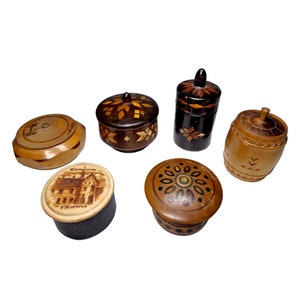 Kolekcja Vintage Trinket, zestaw 6 drobiazgów, małe drobiazgi, kolekcja pudełek vintage, pudełko ze sztuką ludową, pudełka na biżuterię
