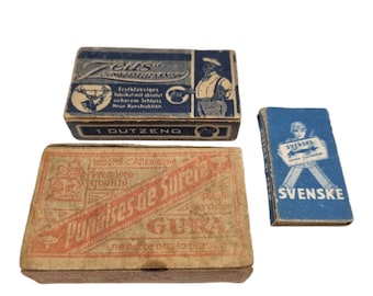 Vintage advertisement box, 3 paper boxes with adds, Antique advertising cardboard Box, collectors. Old