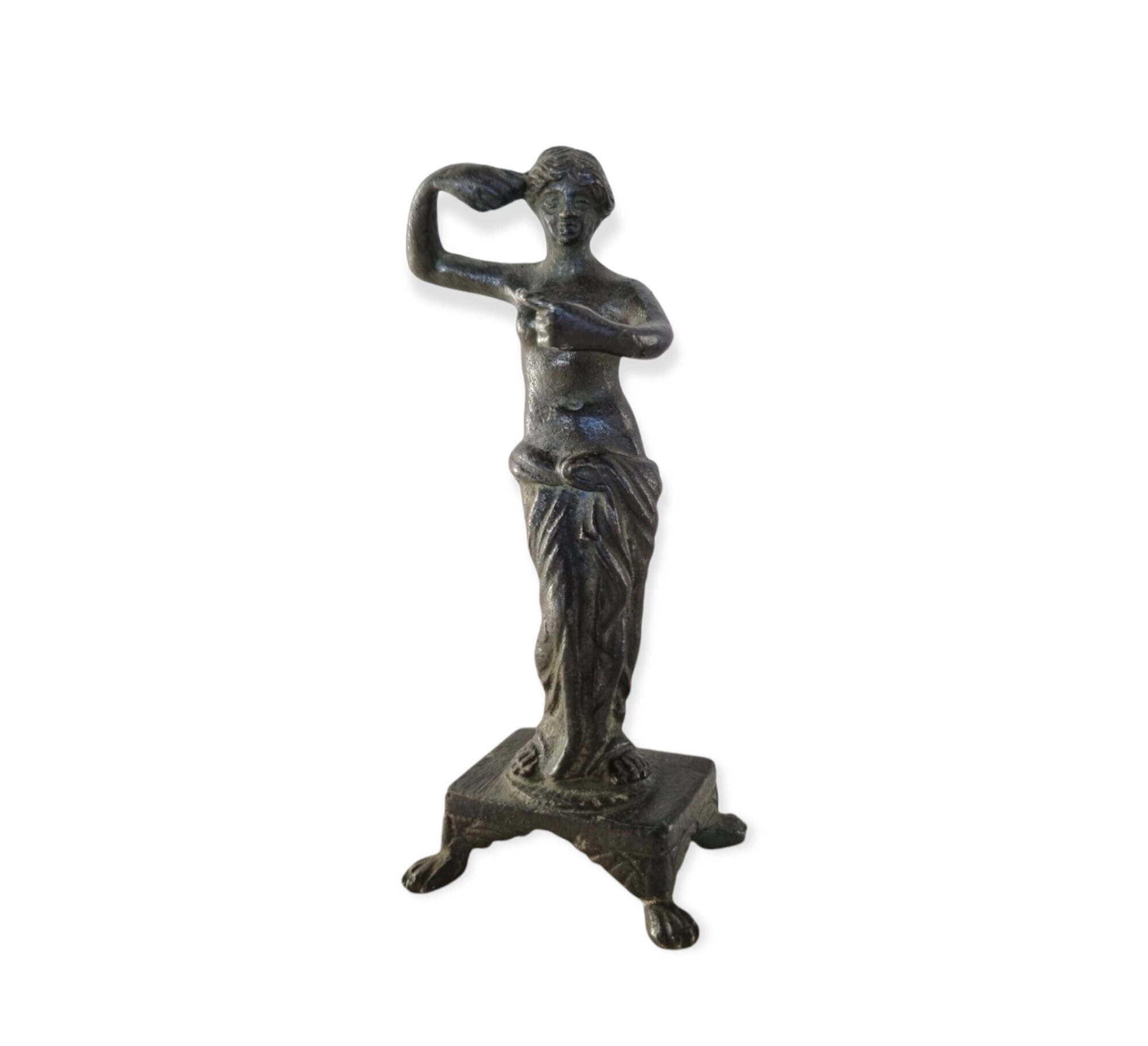 アンティークブロンズ像、ローマの彫像、収集価値のある像、小さな緑の