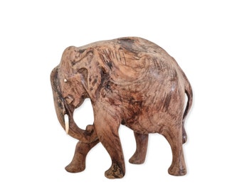 Estatua de elefante de madera vintage, decoración de elefante de madera, figura de elefante de madera tallada a mano, elefante coleccionable, elefante africano retro