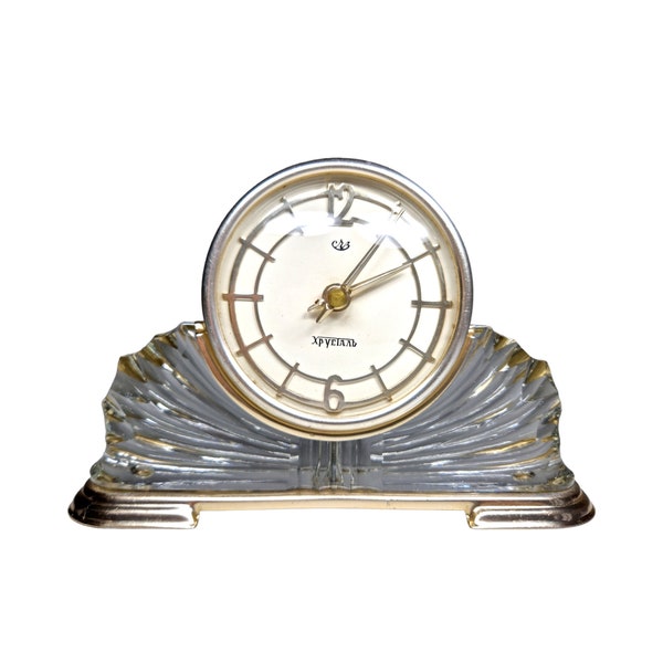 horloge en cristal vintage, horloge de style art déco des années 1960, ère soviétique rare, travail, cheminée, horloges de cheminée de travail de 7 jours