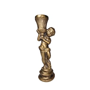 Solid brass Putti Boy Angel, Vintage Cherub Brass Candlestick, Italian Putti, angel statuette