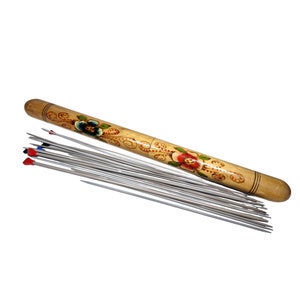 Long weaving needles, Vintage sewing with wooden container, Dutch wood Case