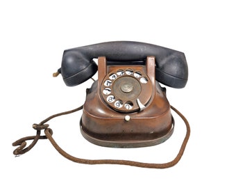 RTT 56B Kupfer Drehscheibe Tisch Vintage Schreibtischtelefon, alt mit Drehscheibe, Seltenes Kupfer und Bakelit Telefon