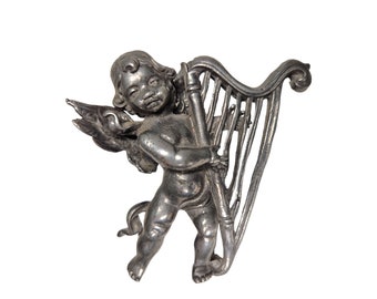 天使ミュージシャンのハープ像、20 CM、ハープを演奏する風に吹かれた