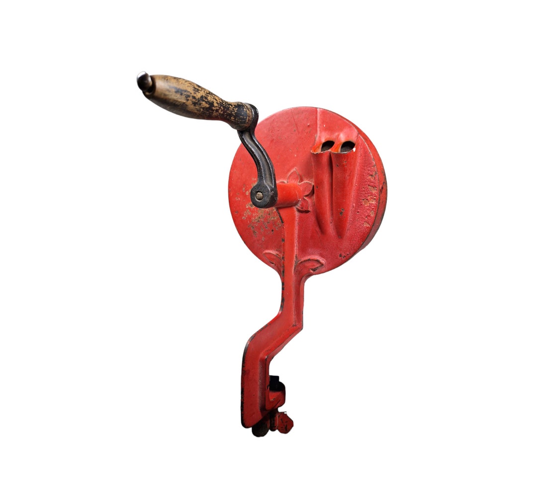 Antique Red Bean Slicer, Vintage Kitchen Decor, Hand Crank Bean Slicer