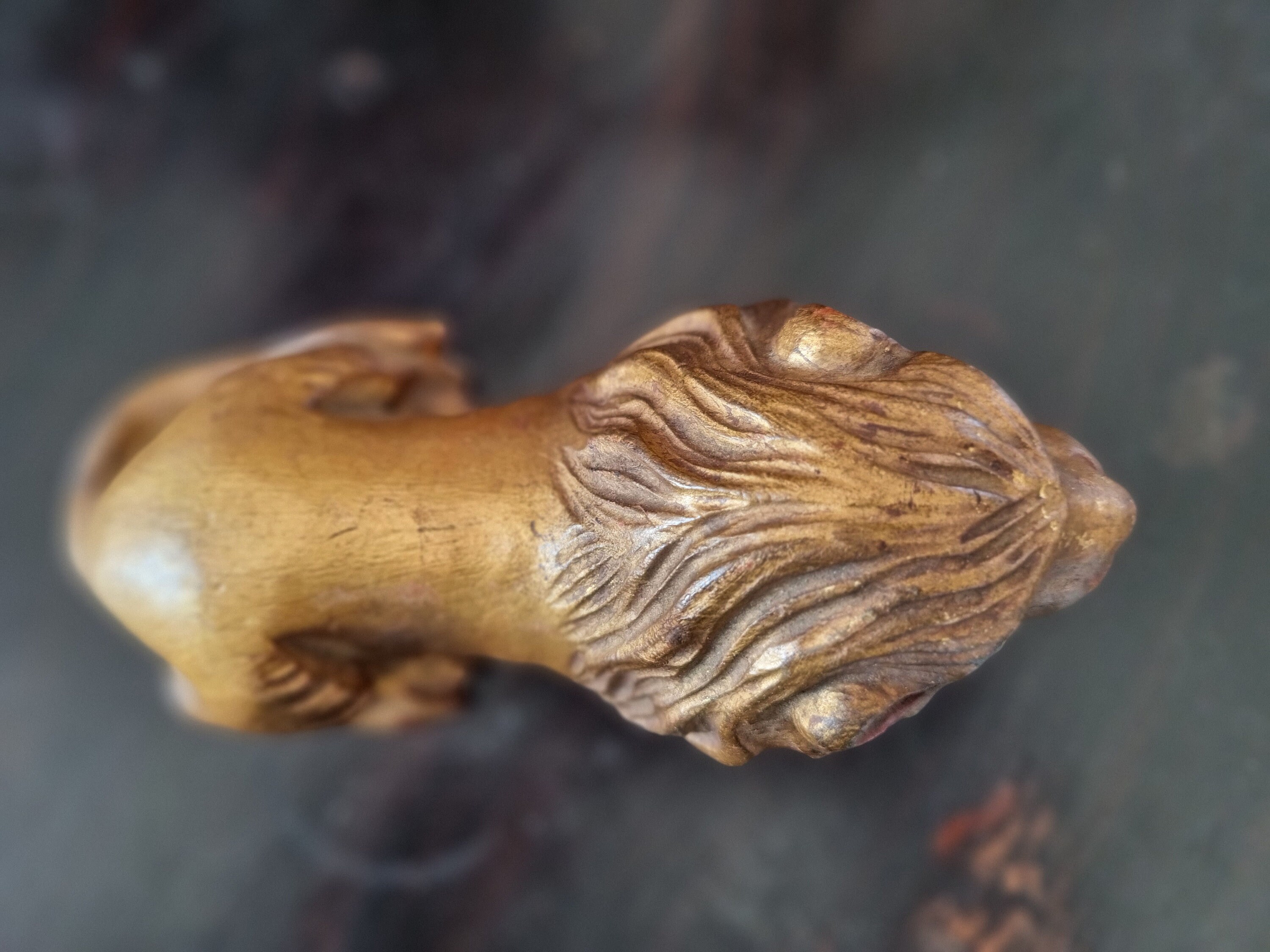 Hand-Carved Resting Lion | 57x27x21mm | Golden Brown | 1 Figurine |