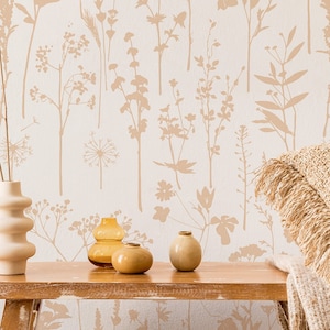 Botanical & Floral Wallpaper Peel and Stick | Neutral Yellow Wallpaper for Girls Room | Minimalistic  Flowers Non-Woven Wallpaper | FLR11