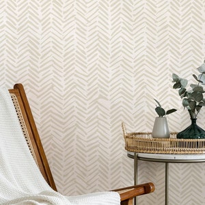 Scandinavian Wallpaper Peel and Stick | Playful Beige Wallpaper for Nursery | Abstract Zigzags Traditional Wallpaper | AB08