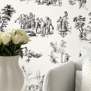 Woodland Wallpaper Peel and Stick | Neutral Beige Wallpaper for Kitchen | Rustic Toile Traditional Non-Woven Wallpaper | TW06