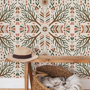 Carta da parati astratta staccabile e attaccabile / Carta da parati beige divertente per la cucina / Carta da parati tradizionale in tessuto non tessuto Boho Terrazzo / TRZ04