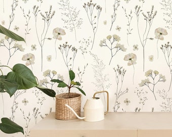 Cottage flowers Wallpaper, Removable and Peel&Stick Wall Art, Traditional wallpaper, Flower Accent Wall, Flowers, skandinavian wallpaper