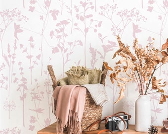 Pink Floral Wallpaper, Removable and Peel&Stick Wall Art, Traditional wallpaper, Floar wallpaper, neutral Flowers skandinavian wallpaper.