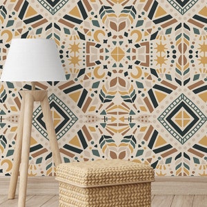 Carta da parati astratta stacca e attacca / Carta da parati marrone divertente per la cucina / Carta da parati tradizionale non tessuta Boho Terrazzo / TRZ03