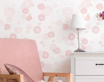 Pink watercolor polka-dot pattern, Removable and Peel&Stick Wall Art, Traditional wallpaper, skandinavian wallpaper, pink prepasted wall art