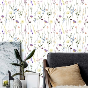 Botanical & Floral Wallpaper Peel and Stick | Fun Colorful Wallpaper for Bedroom | Vintage Pastel Flowers Traditional Wallpaper | WF04