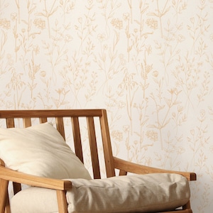 Orange Herbs Wallpaper, Removable and Peel&Stick Wall Art, Traditional, floral prepasted wallpaper, minimalism Wallpaper, beige Accent Wall