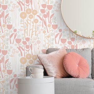 Watercolor Florals Wallpaper, Removable and Peel&Stick Wall Art, Traditional, Bedroom accent wall, Kids Wallpaper, Nursery Accent Wall