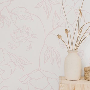 Pink pastel Florals Wallpaper, Removable and Peel&Stick Wall Art, Traditional wallpaper, Flower Accent Wall, Flowers, skandinavian wallpaper