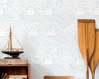 Waves Wallpaper, Removable and Peel&Stick Wall Art, Traditional wallpaper, Kids and Nursery Wallpaper, Self-Adhesive, minimalistic