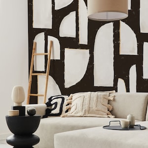 Skurriles Wandbild Schälen und Aufkleben | Funky Schwarz Weiß Wandbild für Wohnzimmer | Abstrakte Geometrische Elemente Traditionelles Wandbild | AB17