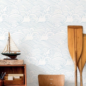 Waves Wallpaper, Removable and Peel&Stick Wall Art, Traditional wallpaper, Kids and Nursery Wallpaper, Self-Adhesive, minimalistic