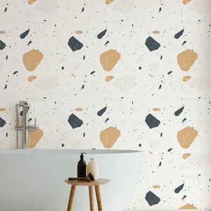 Carta da parati astratta stacca e attacca / Carta da parati beige divertente per la cucina / Carta da parati tradizionale non tessuta Boho Terrazzo / TRZ02