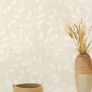 Botanical & Floral Wallpaper Peel and Stick | Neutral Beige Wallpaper for Nursery | Boho Leaves Traditional Non-Woven Wallpaper | FLR48