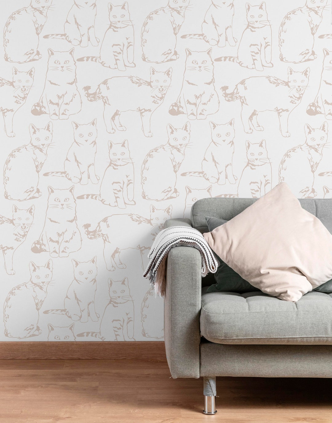Cats Wallpaper, Removable and Peel&stick Wall Art, Traditional Pre