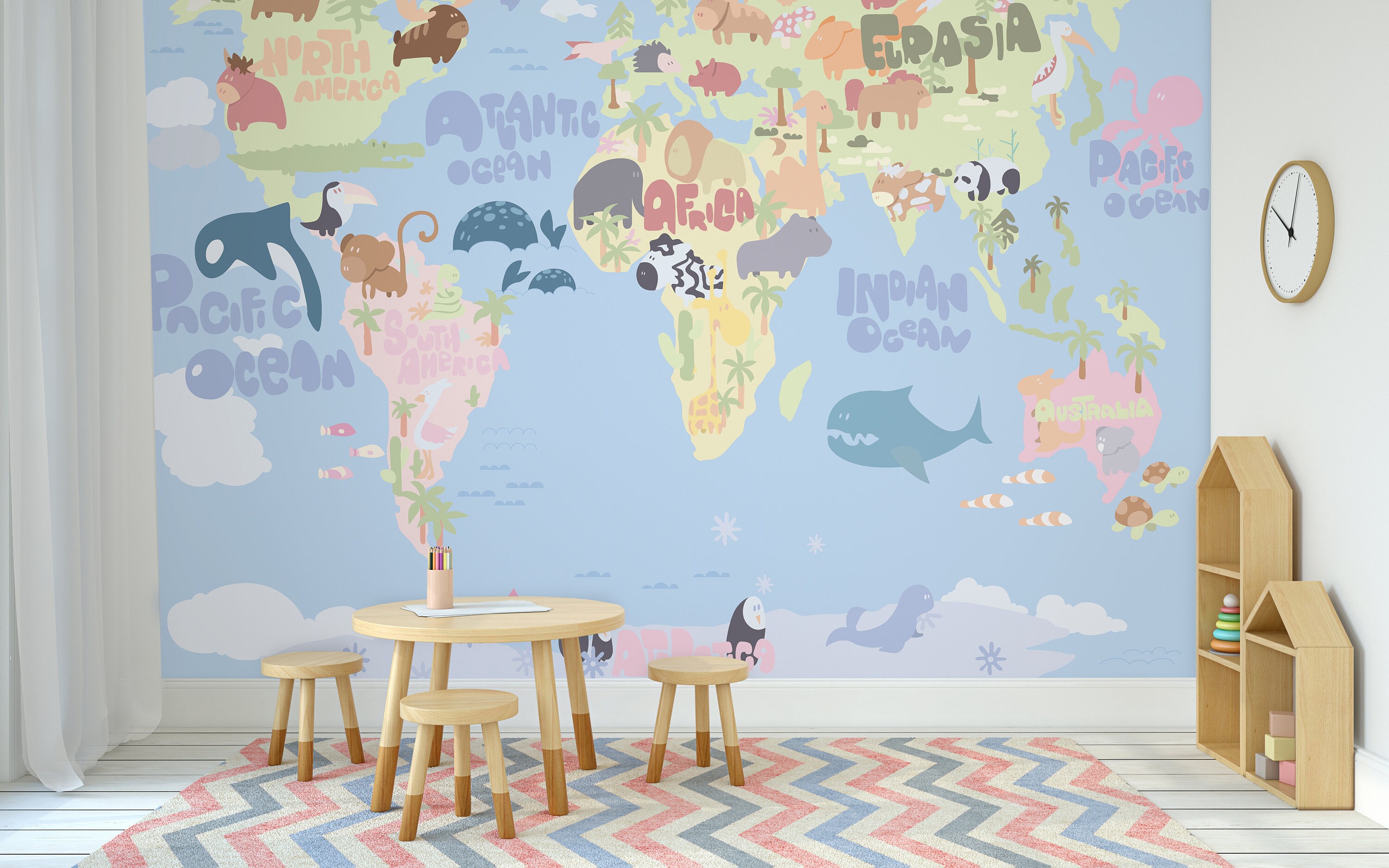 Traditional Pre pasted wallpaper World Maps Wallpaper Removable and