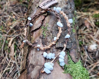 Chalcedony Macrame Hair Wrap: Boho Crystal Hair Jewelry