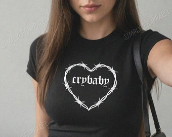 Camiseta Crybaby, camiseta de bebé Y2K, top corto Y2K, top corto de los 90, ropa de principios de los 2000, camiseta Crybaby, camiseta Y2K, ropa Y2K