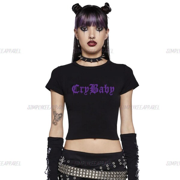 Crybaby, Cry Baby Shirt, E Girl Clothing, Goth Crop Top Baby Tee Y2K, Pastel Goth Clothing, Emo Shirt, Alt Clothing, Gothic Clothes, Grunge