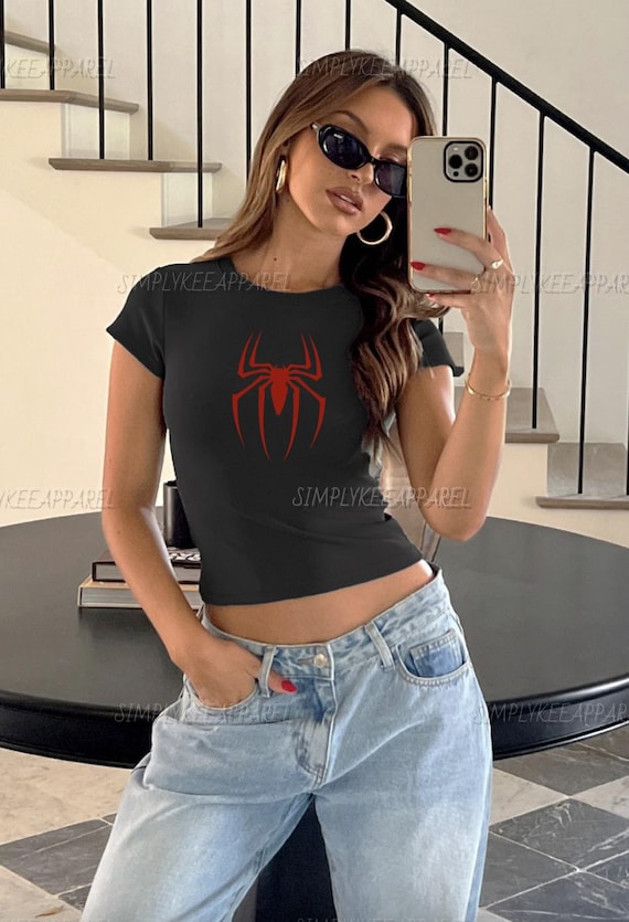 Spider Shirt, Y2K Baby Tee, Crop Top, 2000s Shirt, 2000s Clothing, Y2K Clothing, Y2K Clothes, Halloween Baby Tee, Trendy