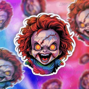 Horror Movie Stickers, Halloween Stickers, Spooky Scary Doll, Psychedelic, Goth Stickers, 80s 90s Y2k, Holographic Sticker, Die Cut, Vinyl