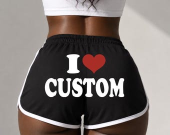 Shorts personalizados, Corazón, Amor, Texto con nombre personalizado, Shorts para twerking, Shorts de delfín, Para mujer, Y2K, Años 2000, Años 90, Verano, Baile, De moda