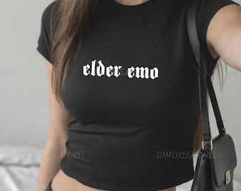 Elder Emo, Goth Baby Tee, Alt Clothing, Goth Clothes, Emo Shirt, Y2K Baby Tee, 2000s Clothing, 90s Shirt, E Girl Top, Grunge, Gothic Shirt