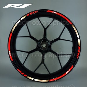 Reflective motorcycle wheel stickers decals rim tape stripes motorbike for Yamaha YZF-R1 yzf r1 1000 red Laminated