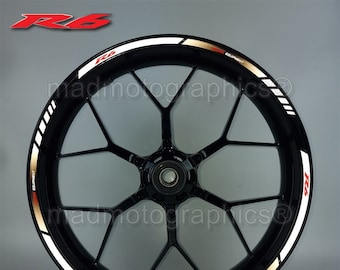 Reflective motorcycle wheel stickers decals rim tape stripes motorbike for Yamaha YZF-R6 yzf r6 600 White Laminated