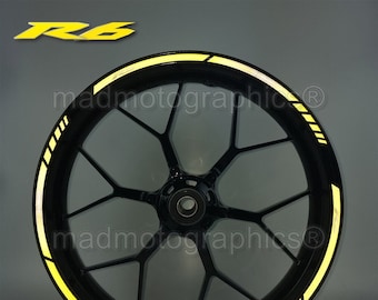 Reflective motorcycle wheel stickers decals rim tape stripes motorbike for Yamaha YZF-R6 yzf r6 600 Yellow Laminated