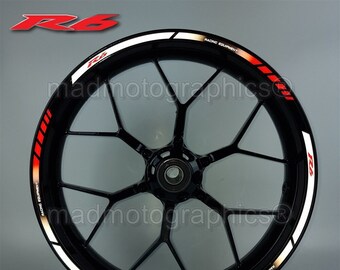 Reflective motorcycle wheel stickers decals rim tape stripes motorbike for Yamaha YZF-R6 yzf r6 600 Laminated