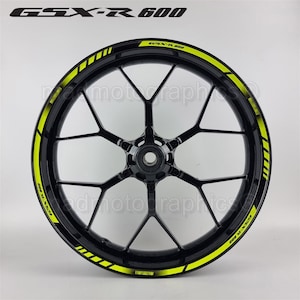 Motorcycle wheel stickers graphics decals rim tape stripes motorbike for SUZUKI GSX-R600 gsxr 600 gsx-r Neon Yellow Laminated