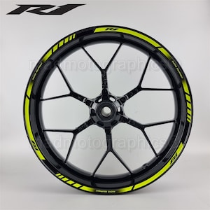 Motorcycle wheel stickers graphics decals rim tape stripes motorbike for Yamaha YZF-R1 1998-2008 yzf R1 Neon Yellow Laminated