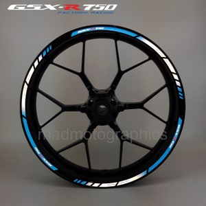 Reflective motorcycle wheel stickers decals rim tape stripes motorbike for Suzuki GSX-R750 gsxr 750 Blue Laminated
