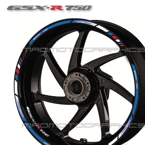Motorcycle wheel stickers graphics decals rim tape stripes motorbike for SUZUKI GSX-R750 gsxr 750 Blue gsx-r Laminated