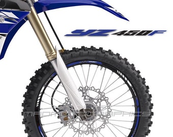 Motorcycle wheel stickers graphics decals rim tape stripes motocross motorbike for Yamaha YZ450F YZ 450F Blue White Laminated +StoneGuard MX